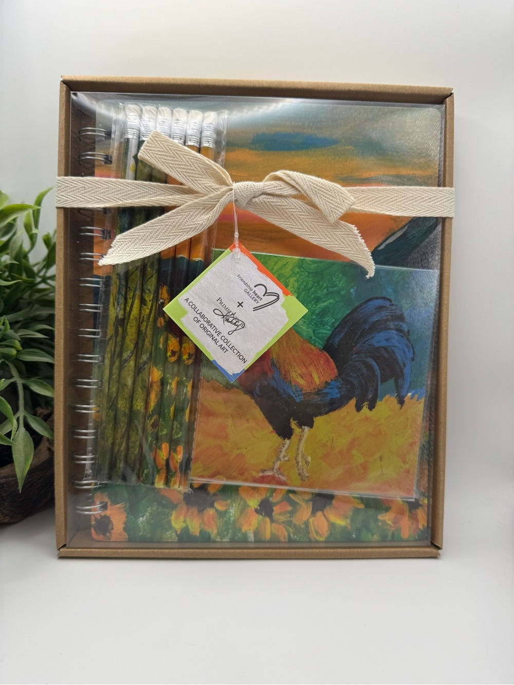 Primitives by Kathy notebook set. Spiral notebook, sticky notes and 6 pencils.